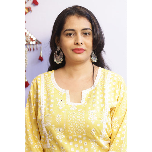 Yellow Embroidered Kurti
