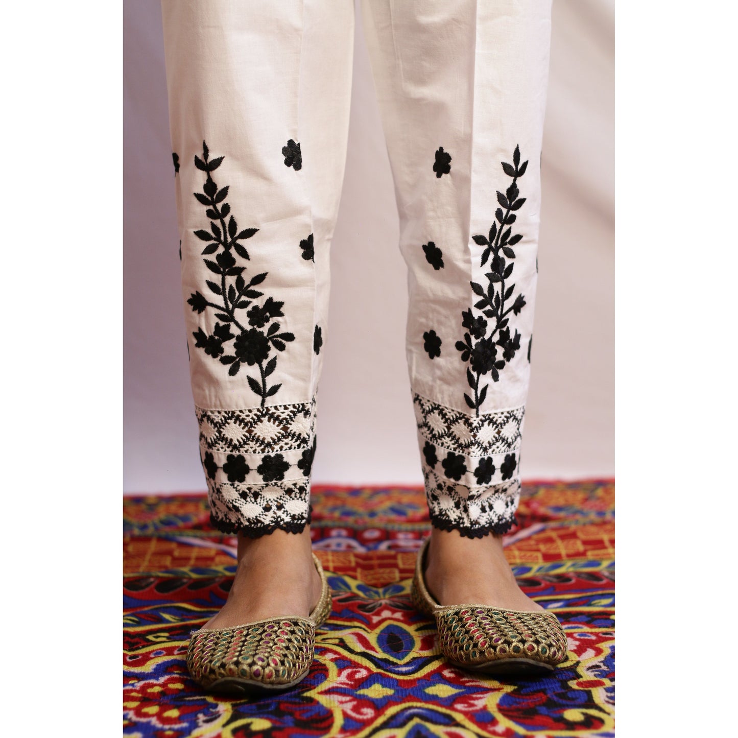 Black and White Embroidered Pant