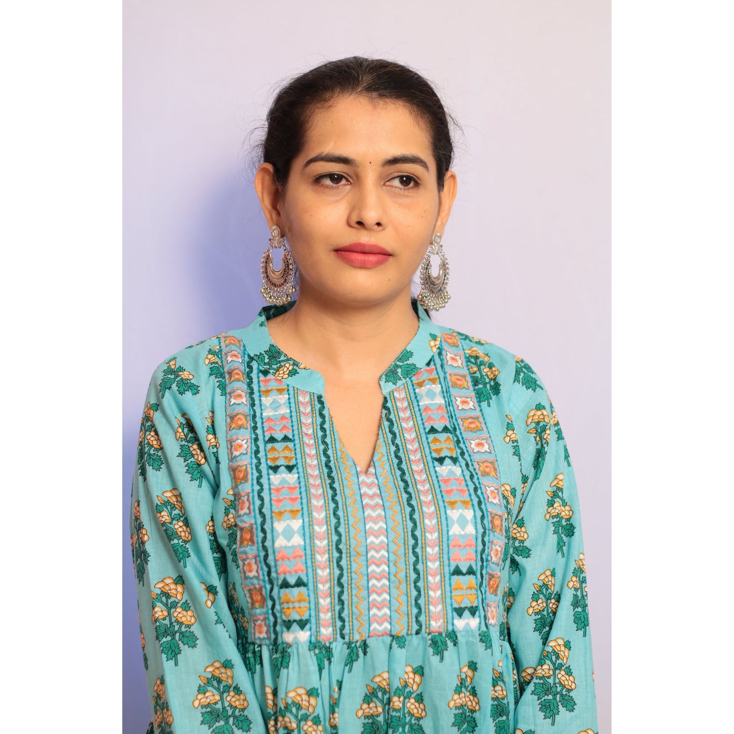 Sky Blue Embroidered Kurti