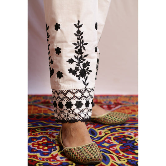 Black and White Embroidered Pant