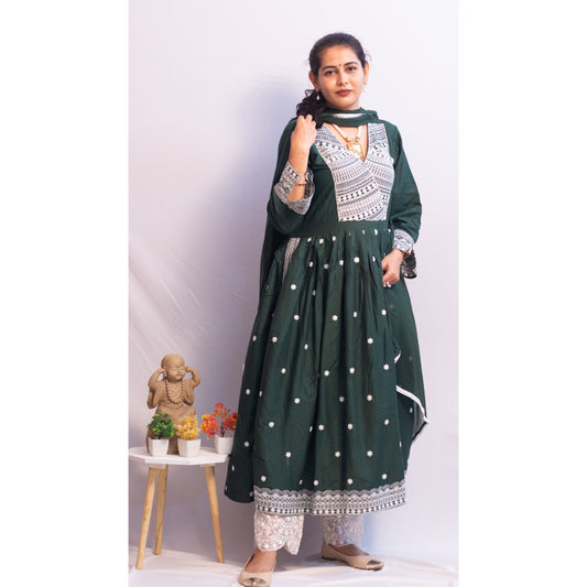 Rakhi Green Lukhnowi Suit Set