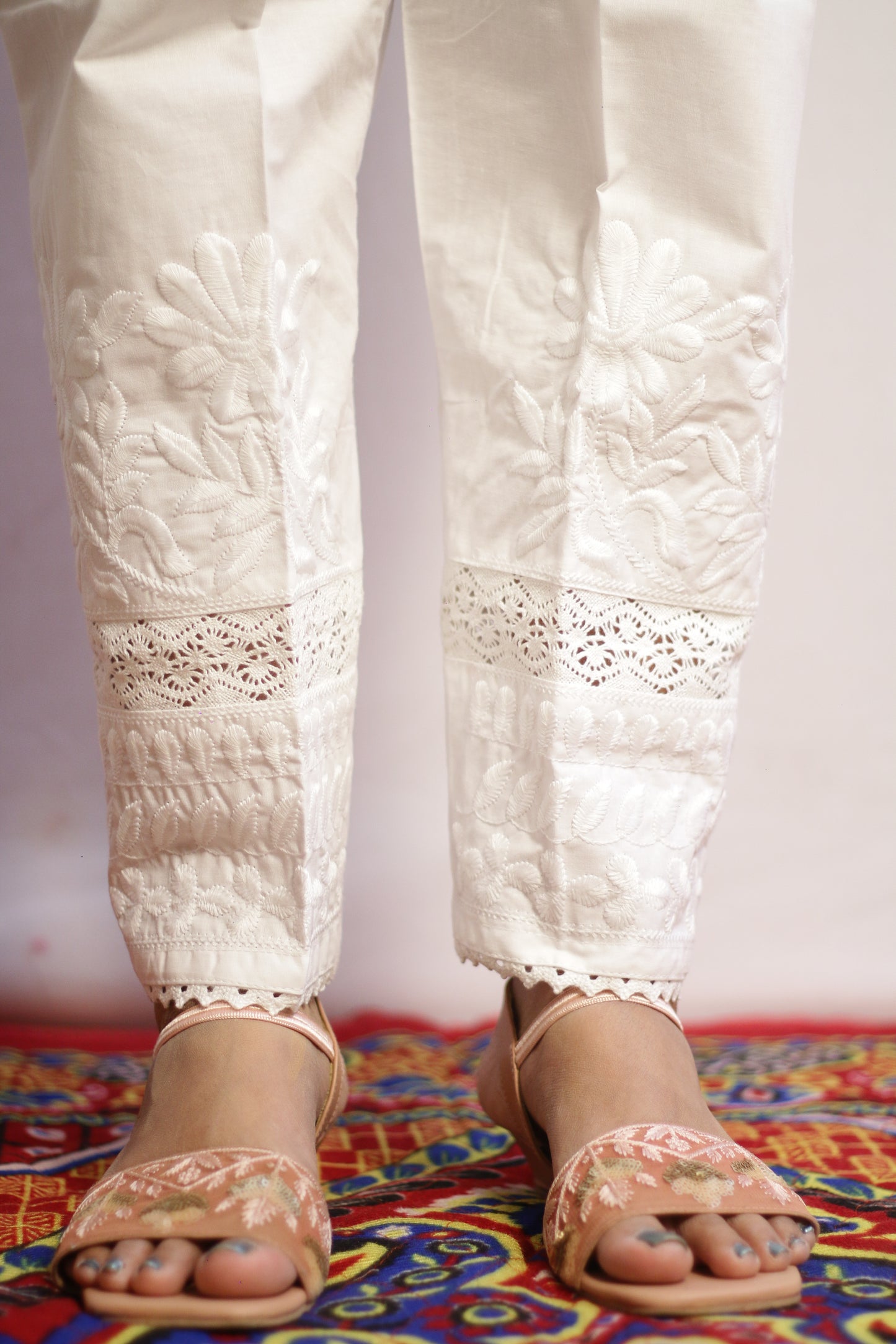 White Lace Embroidered Pant