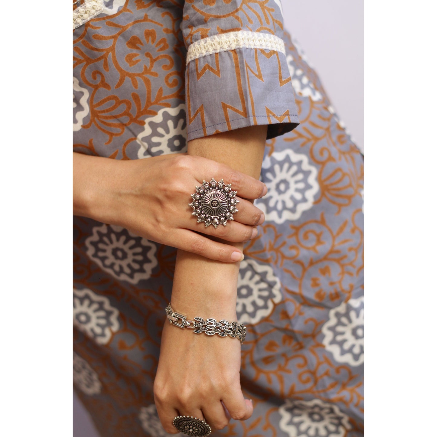 Brown Grey Embroidered Kurti