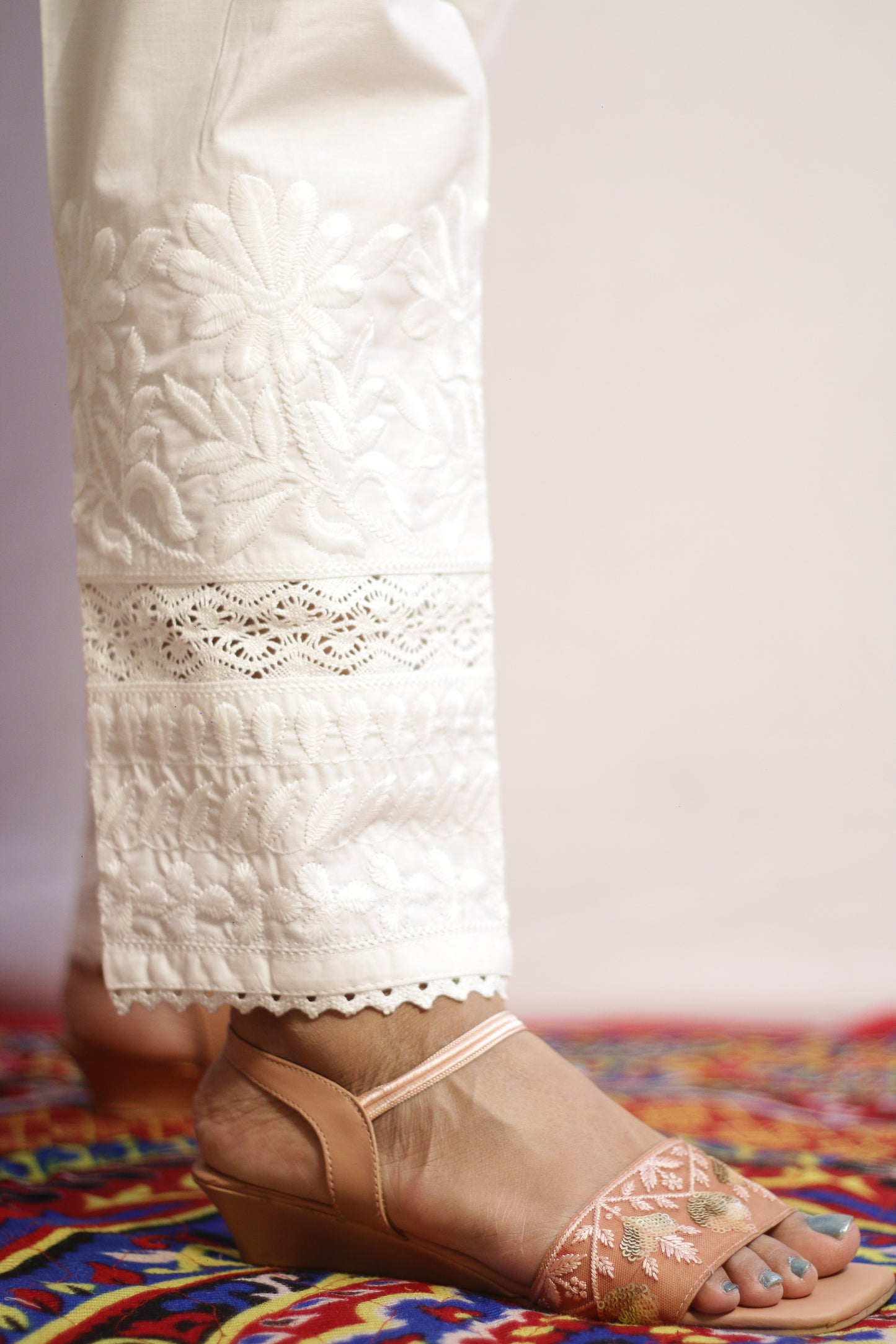 White Lace Embroidered Pant