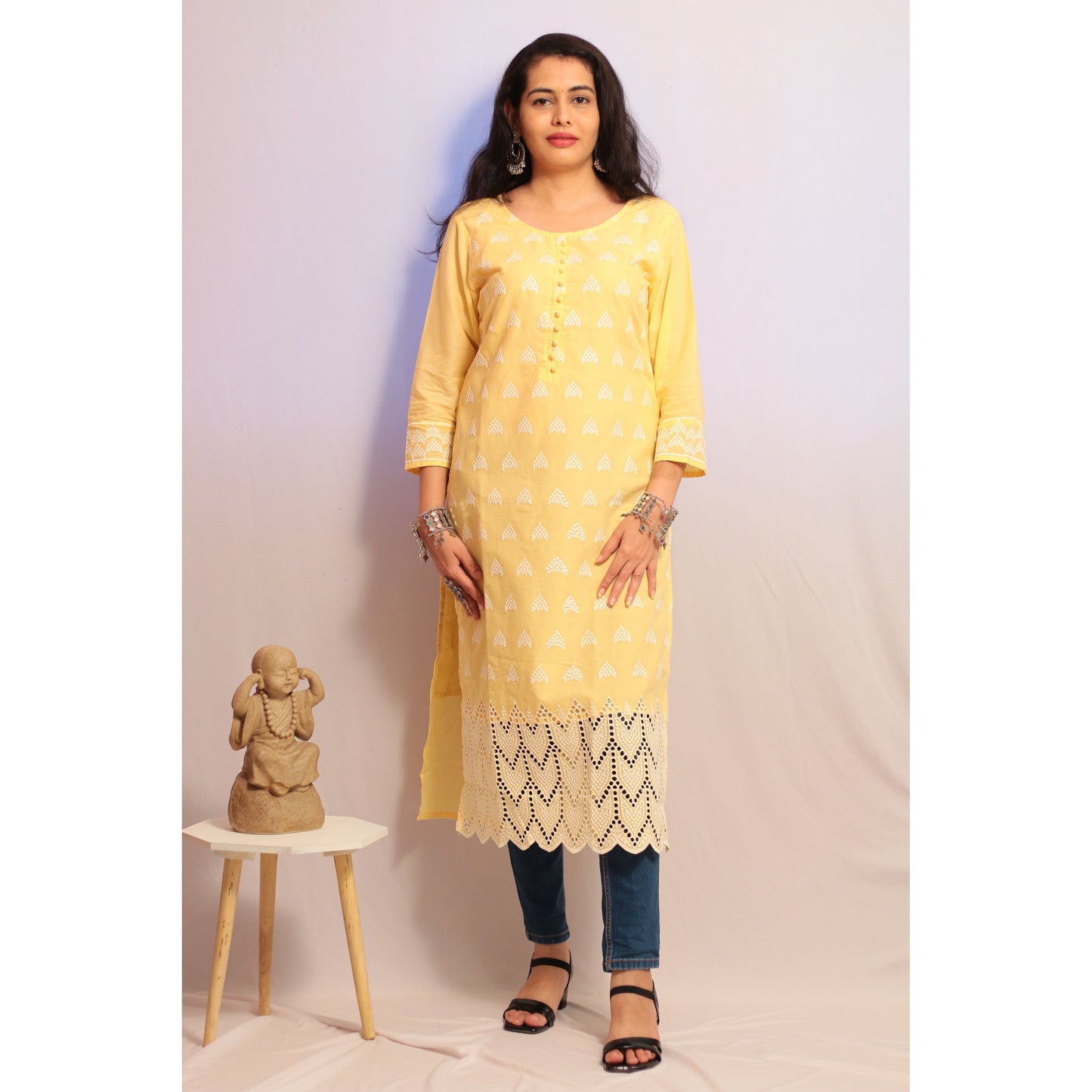 Light Yellow Embroidered Kurti