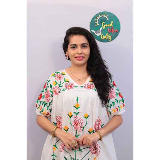 White and Multicolor embroidered Cord set