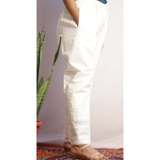 White Lace Embroidered Pant