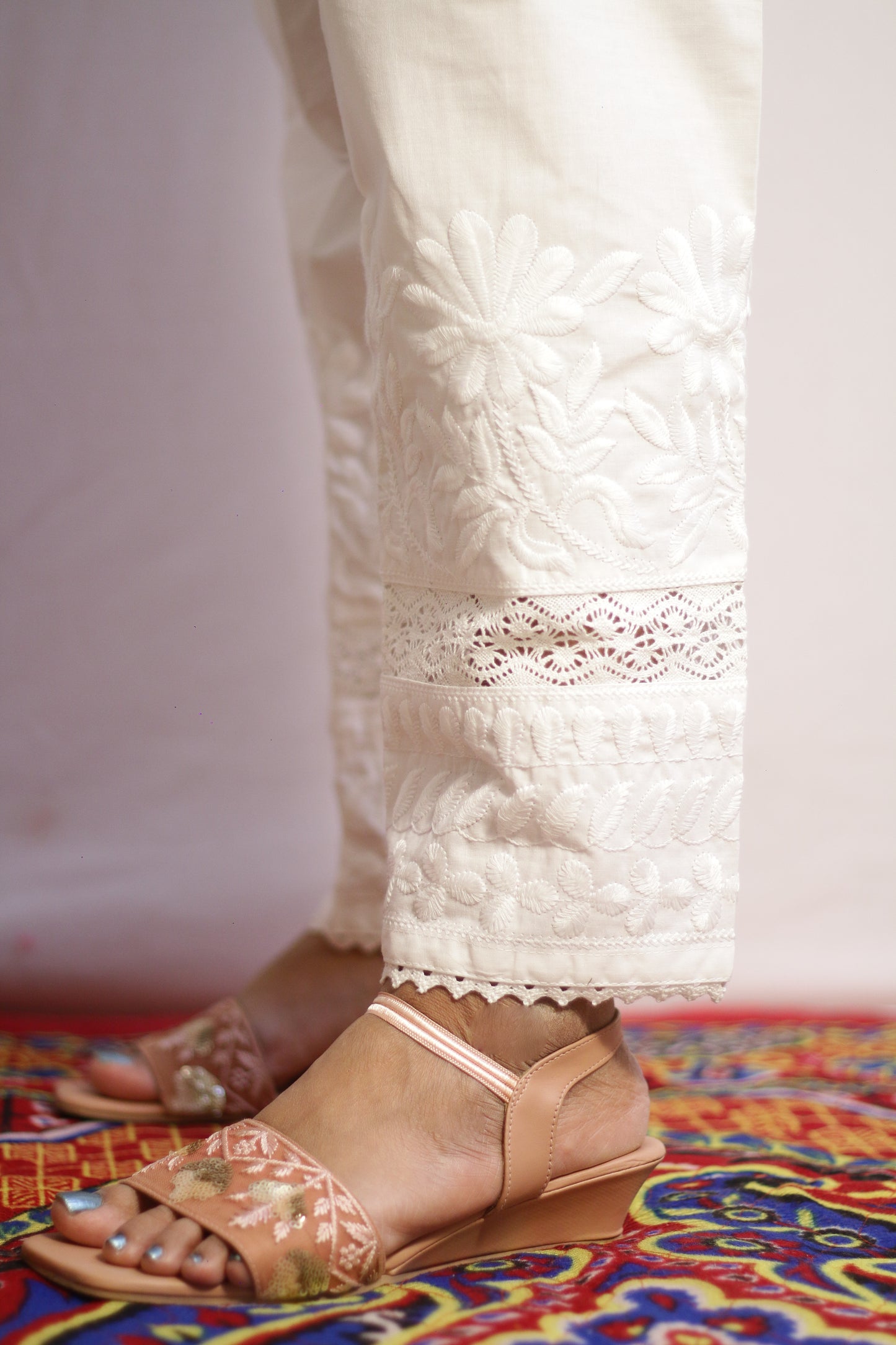 White Lace Embroidered Pant