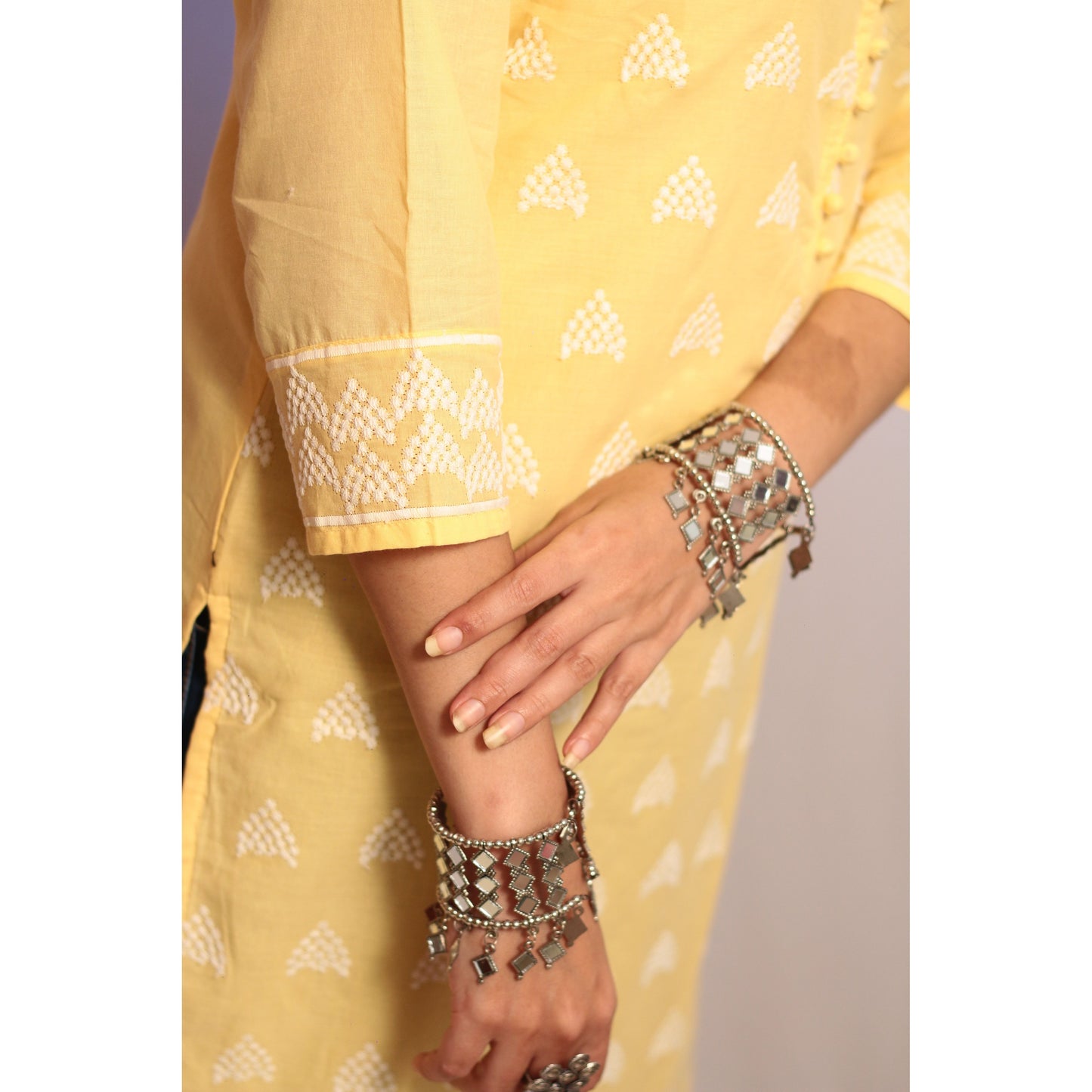 Light Yellow Embroidered Kurti