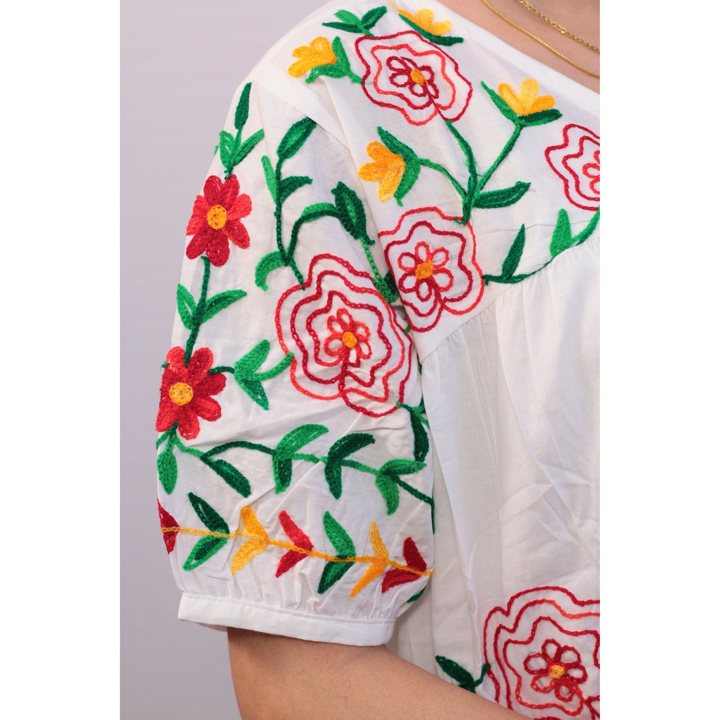 White and Multicolor embroidered Cord set