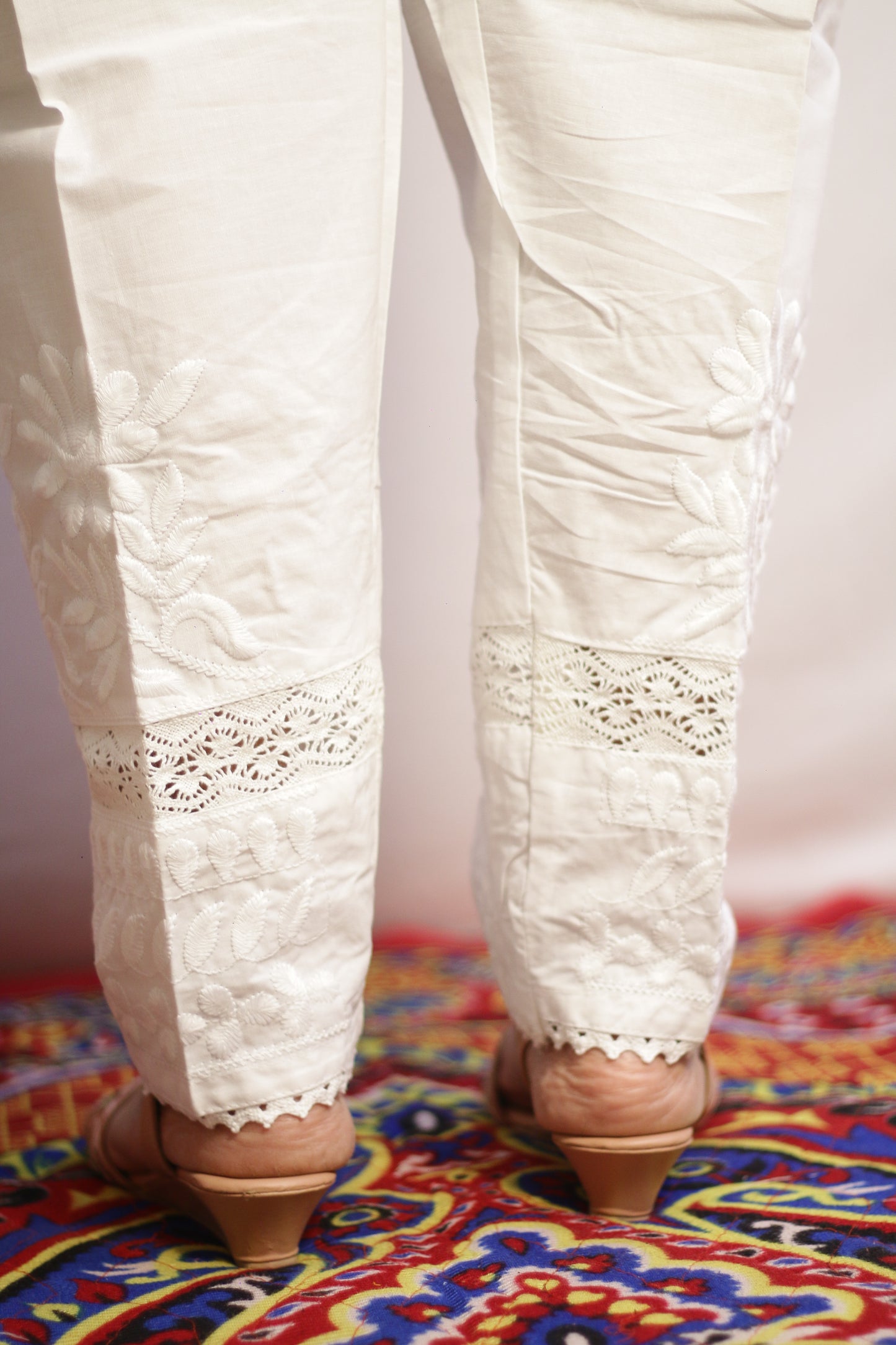 White Lace Embroidered Pant
