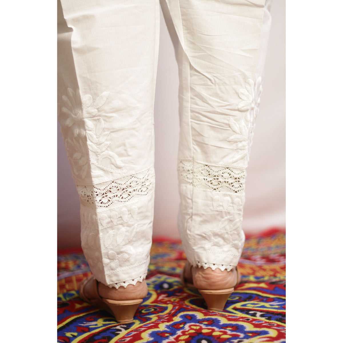 White Lace Embroidered Pant