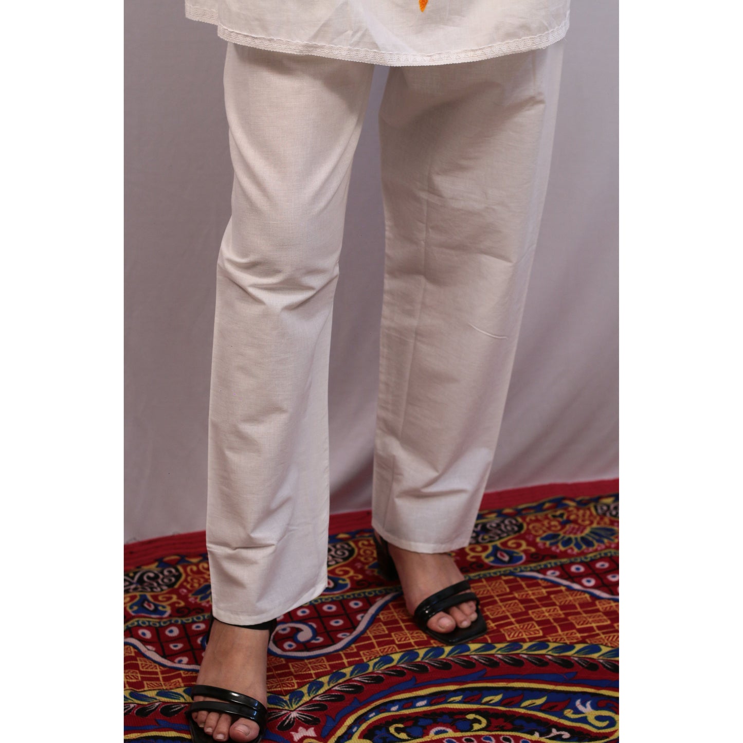 White and Multicolor embroidered Cord set