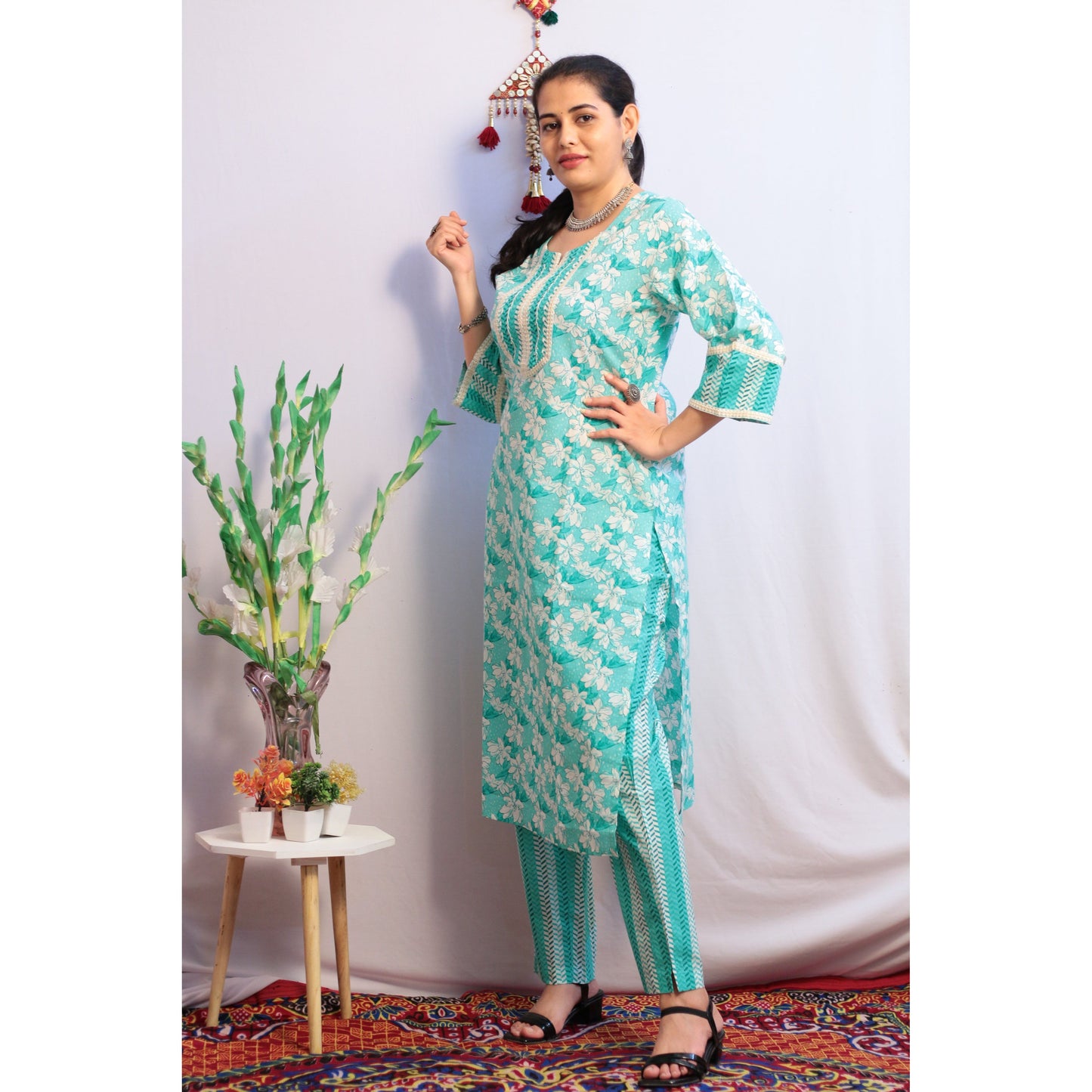 Niti Teal Blue Kurti Pant Set