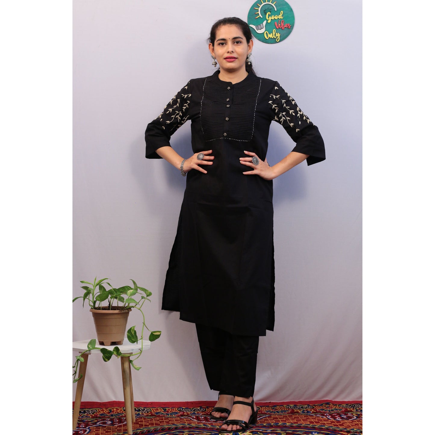 Krishnah Black Kurti Pant Set