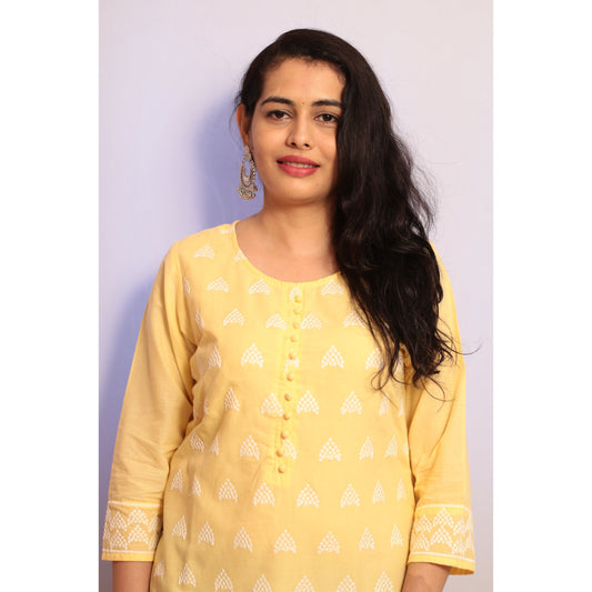 Light Yellow Embroidered Kurti