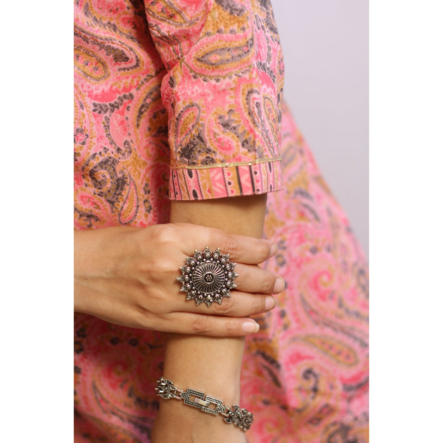 Pink Floral Embroidered Kurti