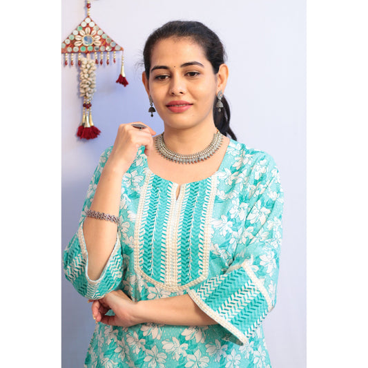 Niti Teal Blue Kurti Pant Set