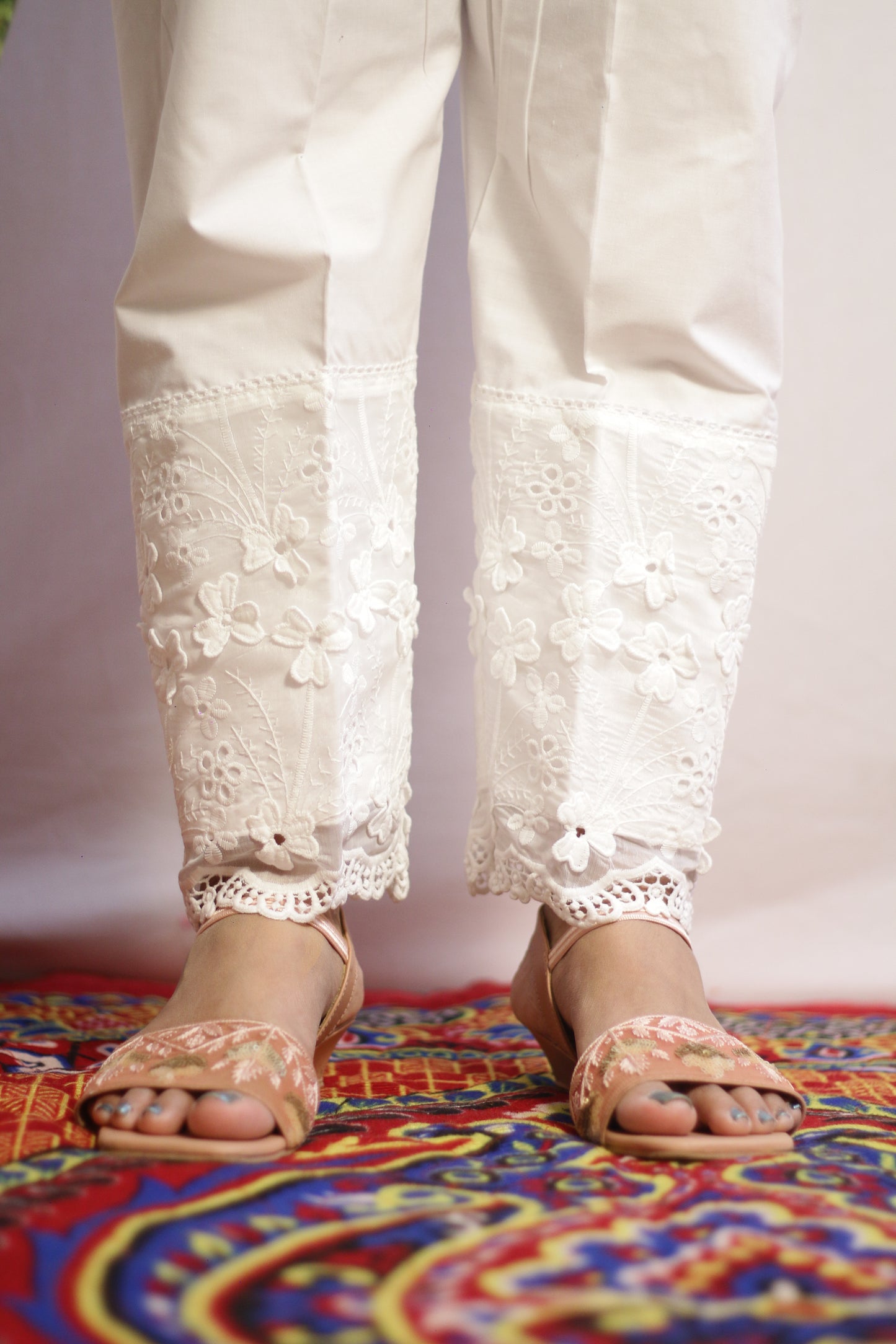 White Flower Embroidered Pant