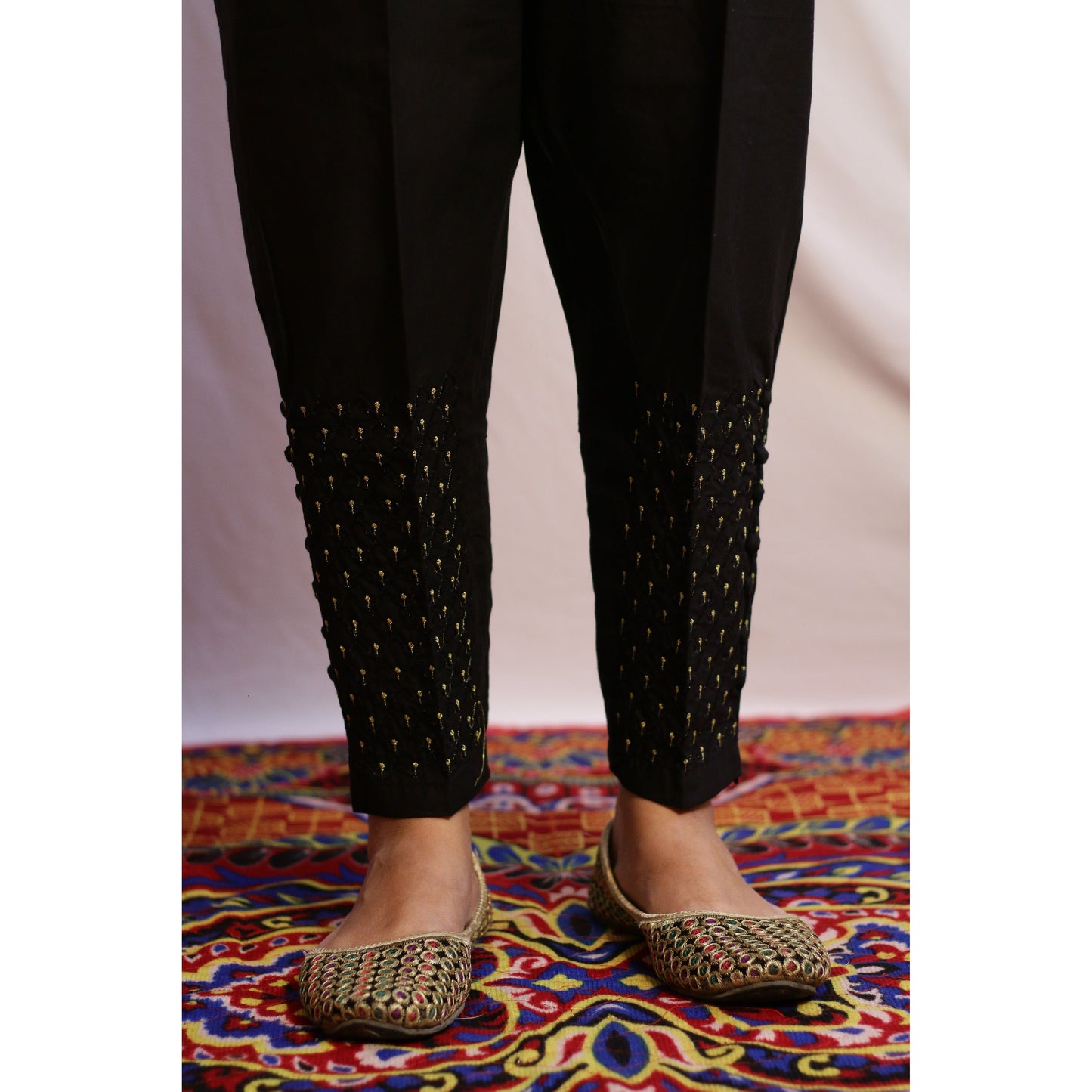Black Potli Button Embroidered Pant