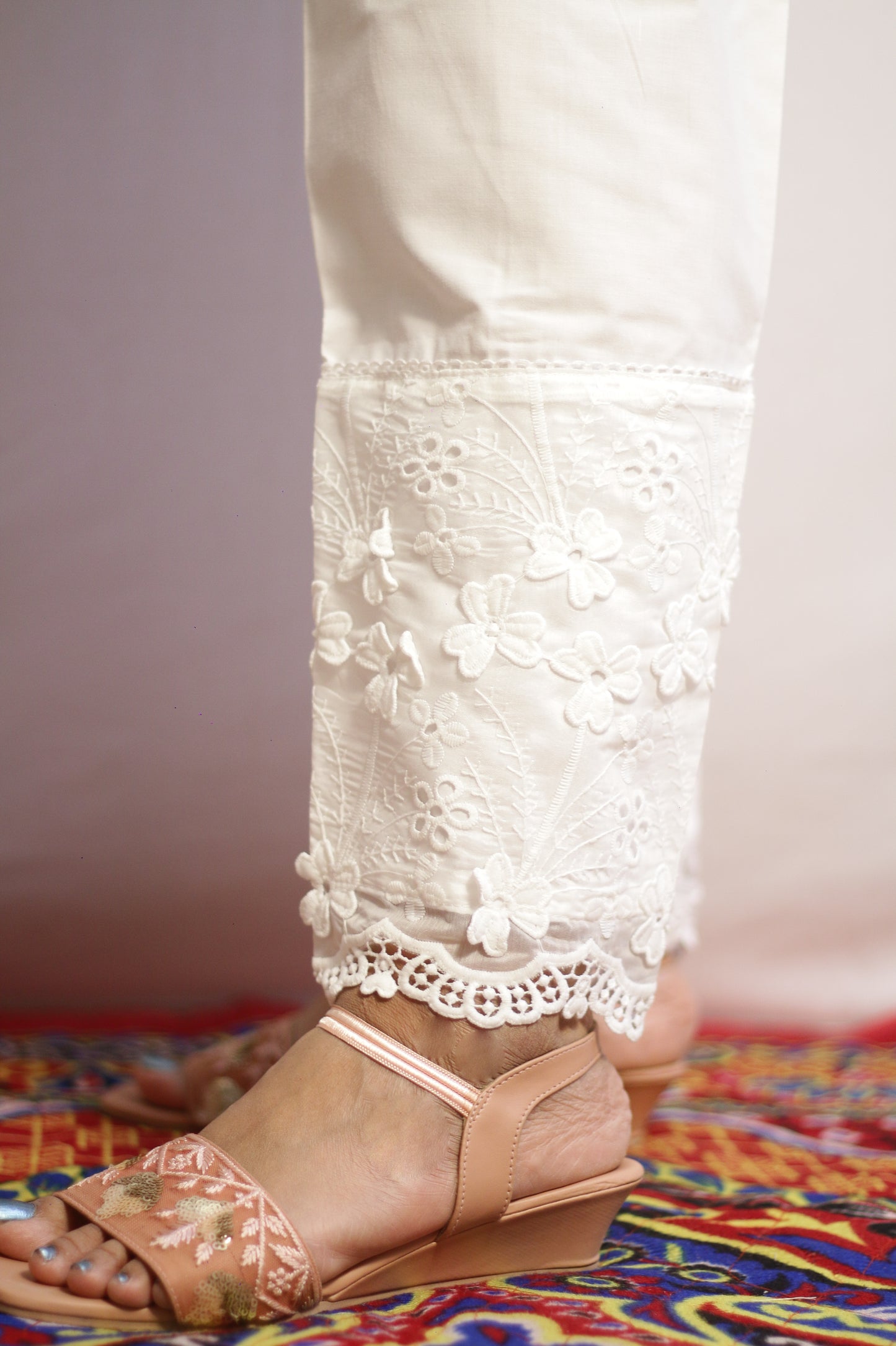 White Flower Embroidered Pant
