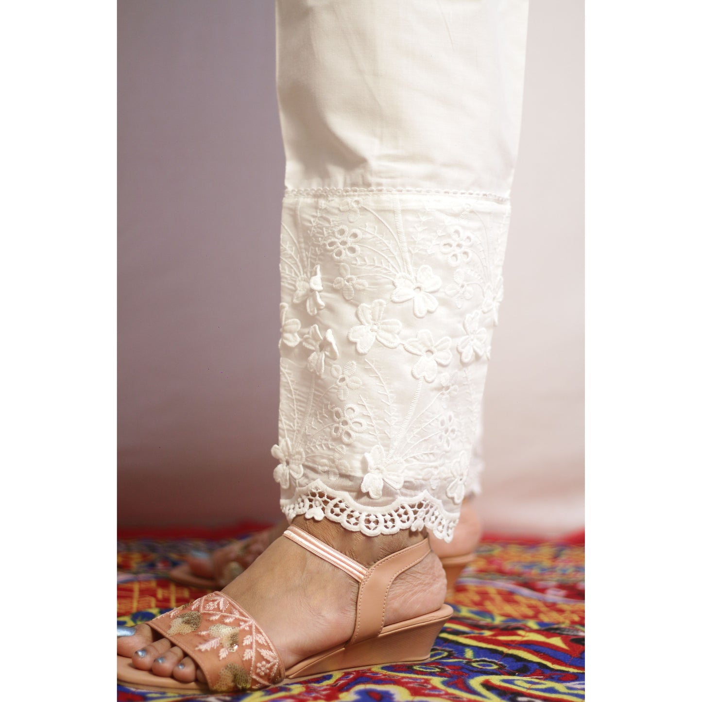 White Flower Embroidered Pant