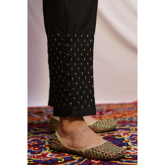 Black Potli Button Embroidered Pant