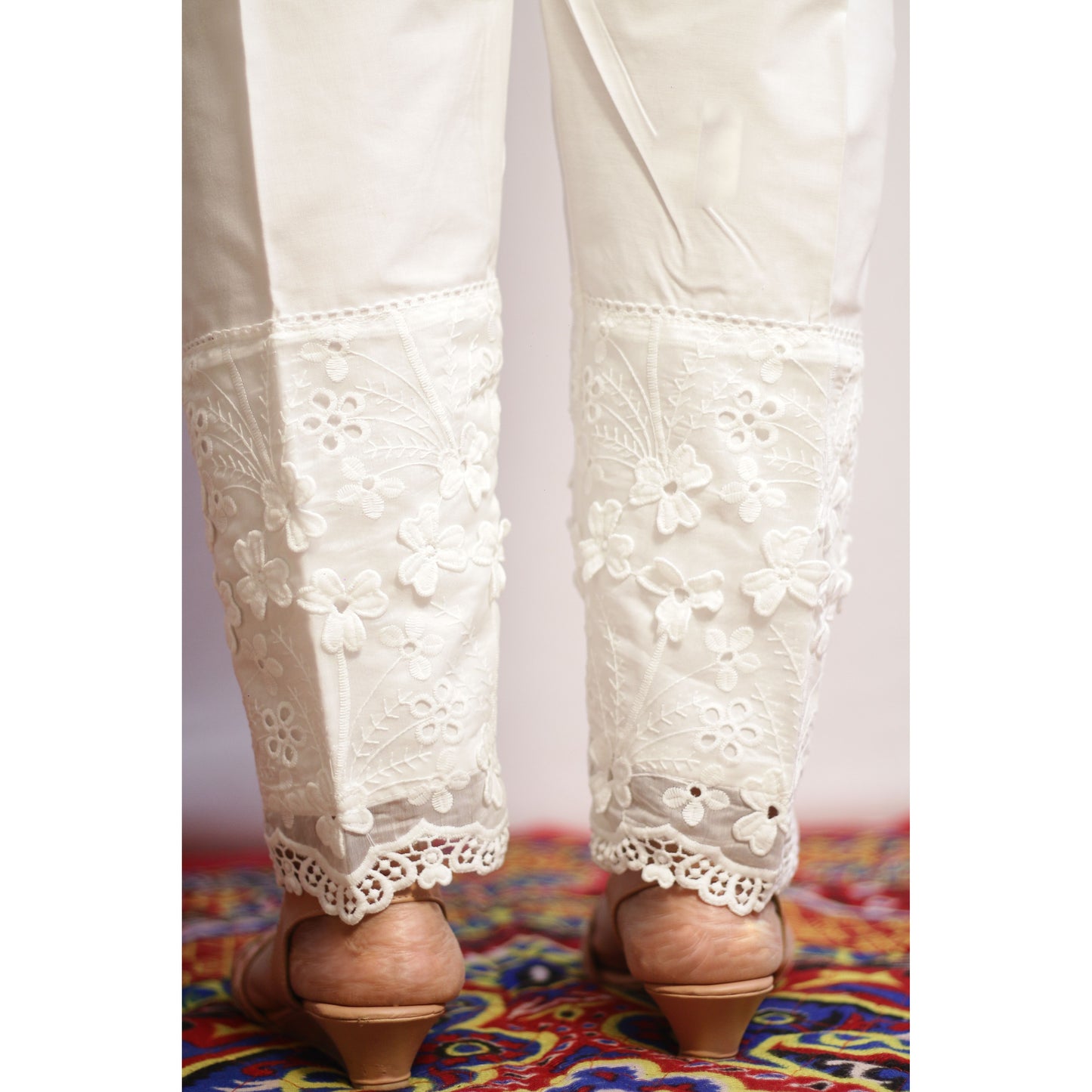 White Flower Embroidered Pant