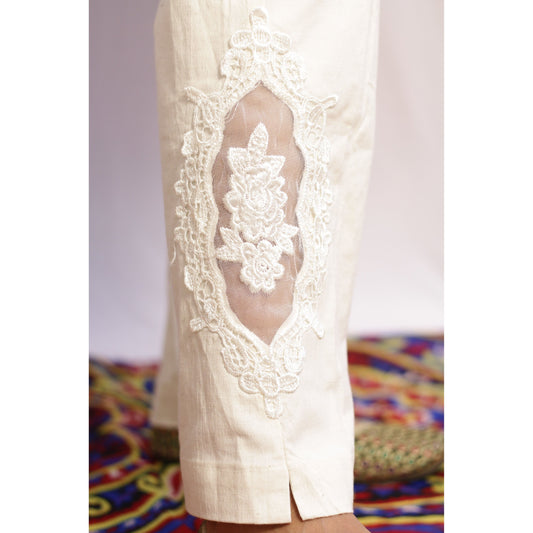 Embroidered and Net Beige Pant