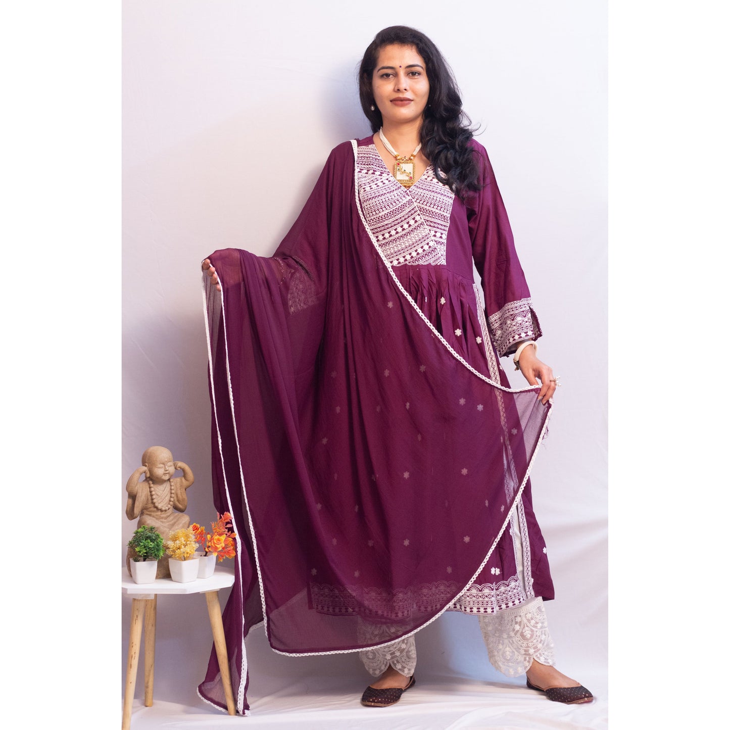 Rakhi Purple Lukhnowi Suit Set