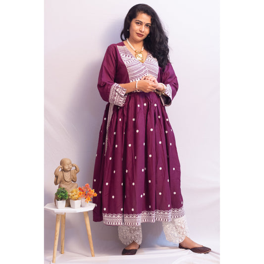 Rakhi Purple Lukhnowi Suit Set