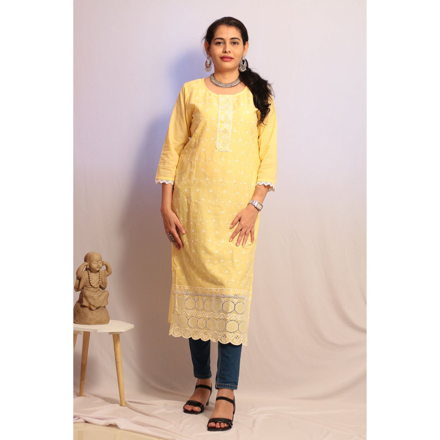 Light Yellow Embroidered Kurti
