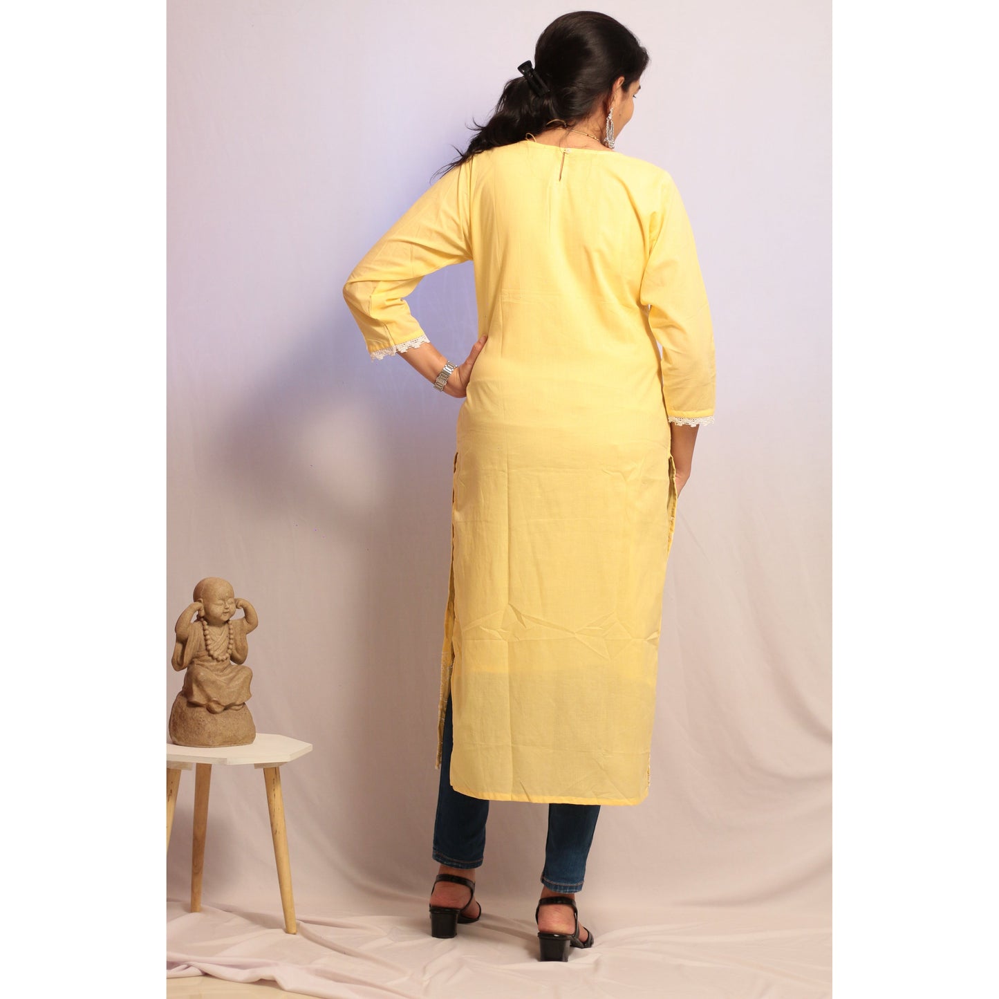 Light Yellow Embroidered Kurti