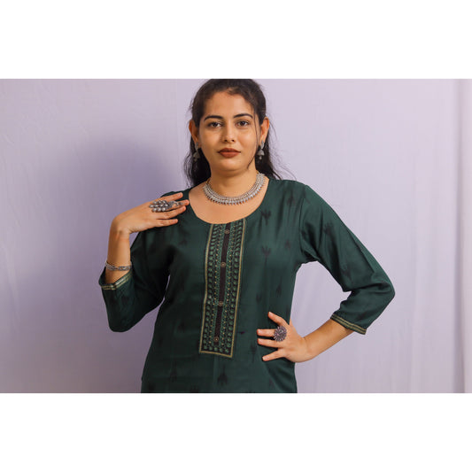 Bottle Green Embroidered Kurti