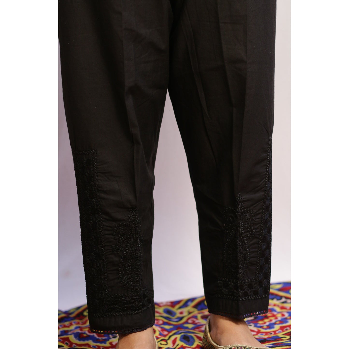Black Chikan and Lace Pant