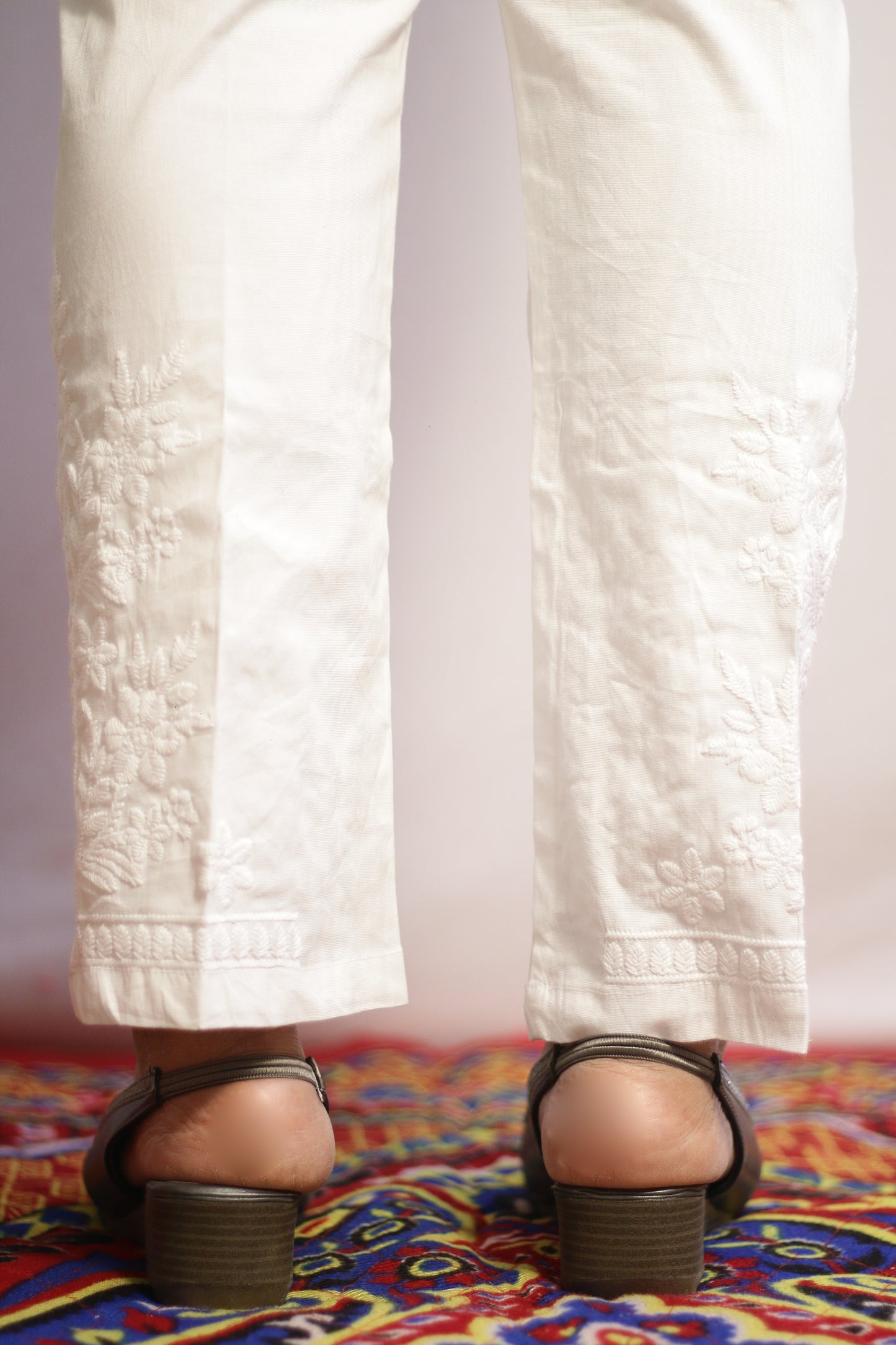 White Side Cut Embroidered Pant