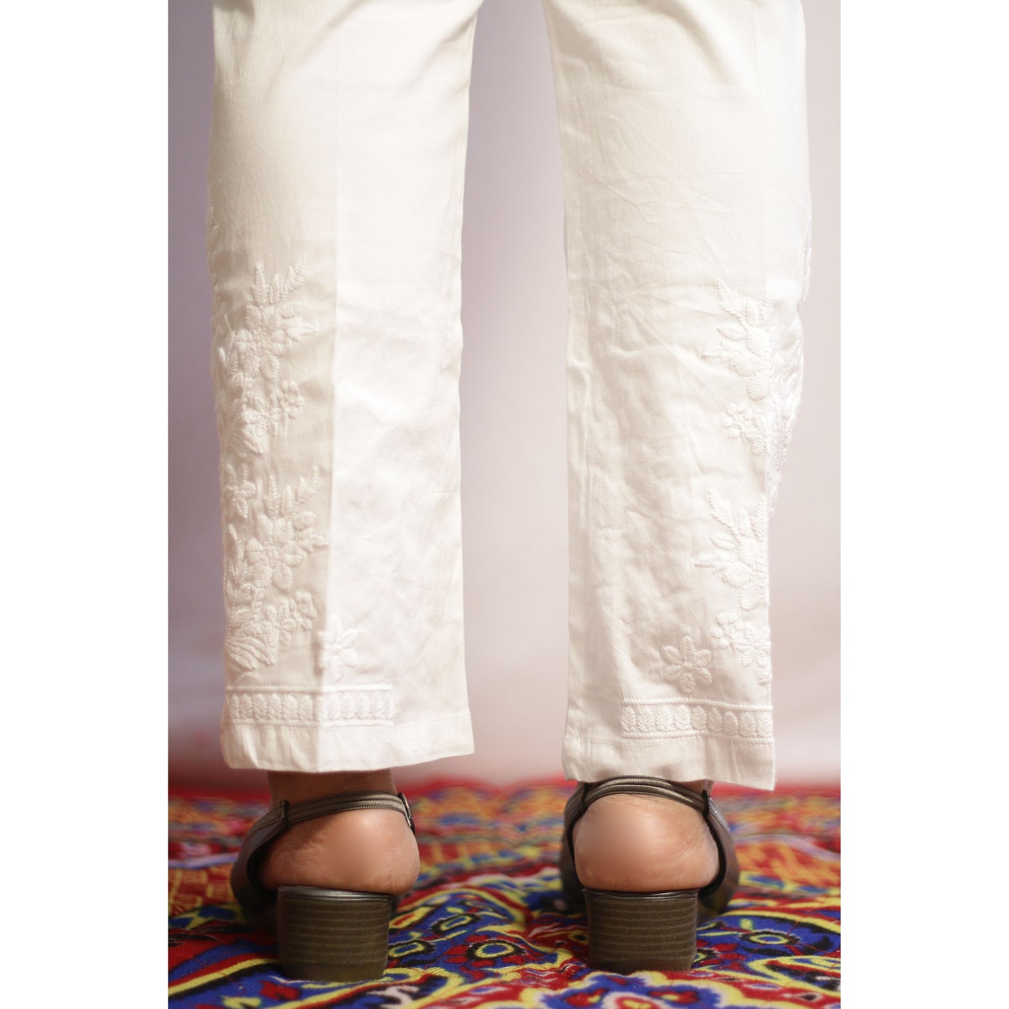 White Side Cut Embroidered Pant