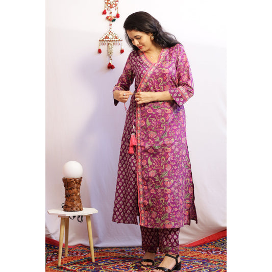 Angrakha Purple Embroidered Suit Set