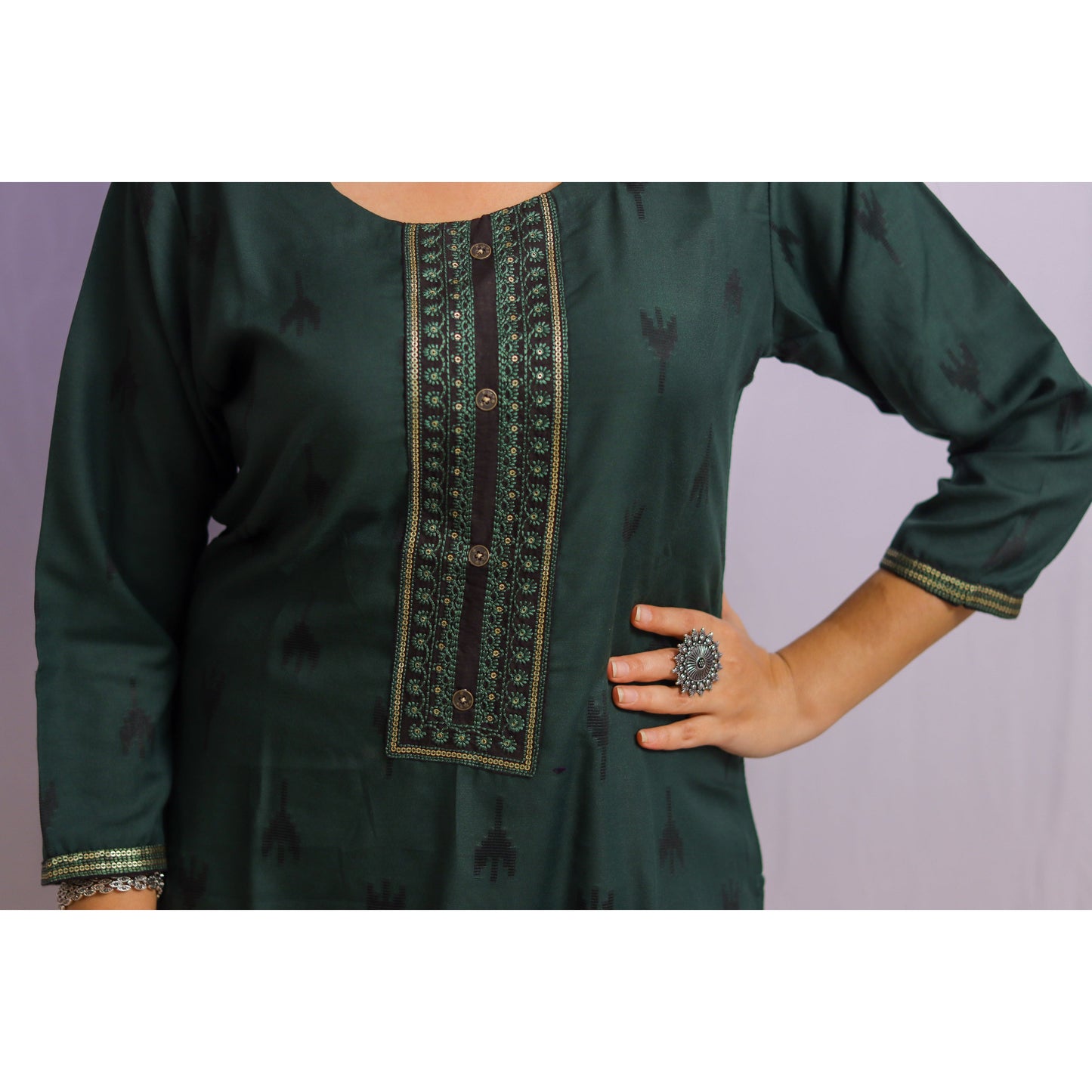 Bottle Green Embroidered Kurti