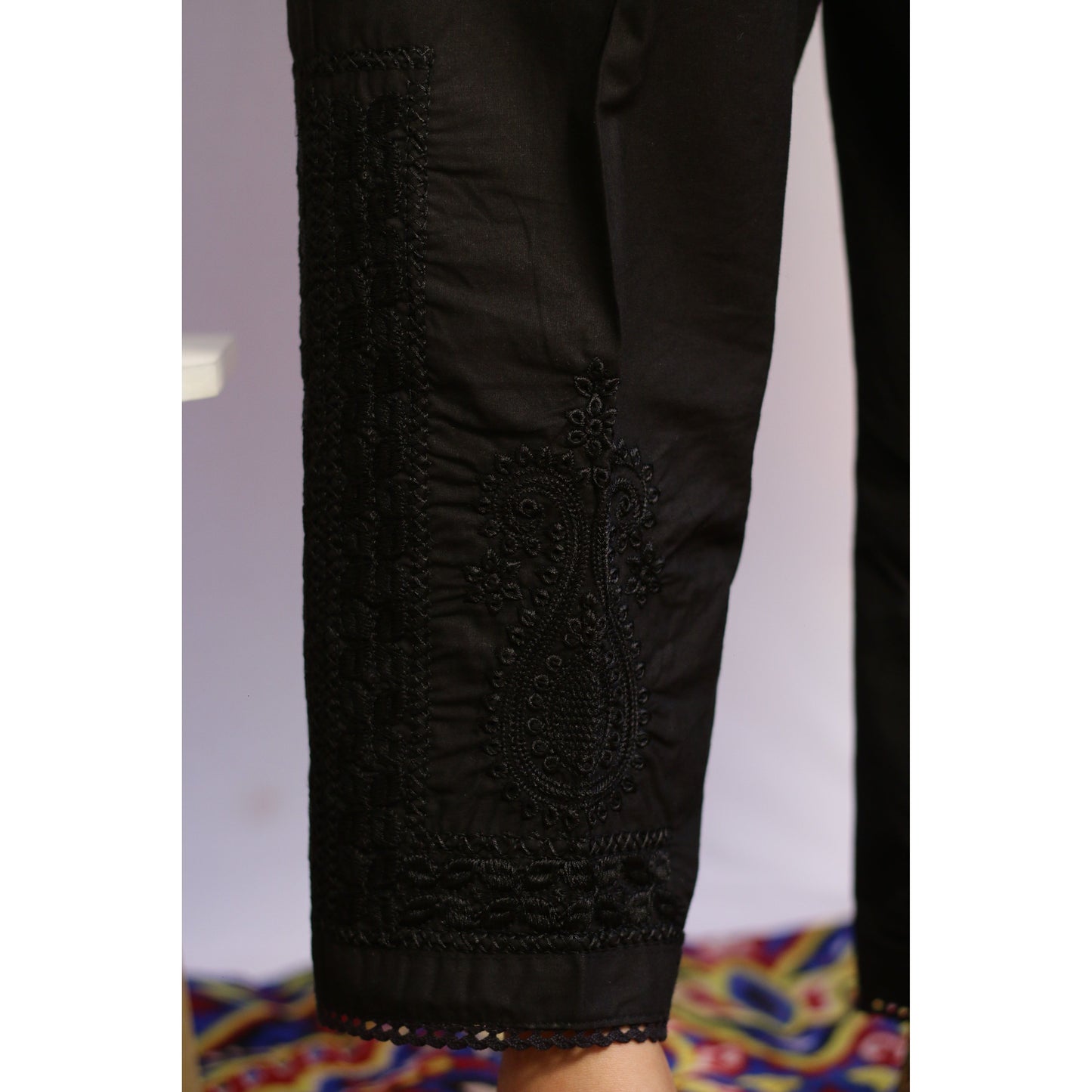 Black Chikan and Lace Pant
