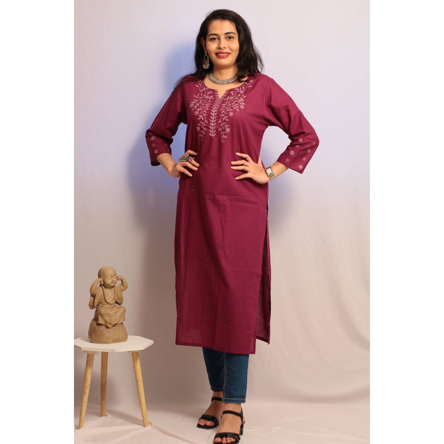 Dark Purple Embroidered Kurti