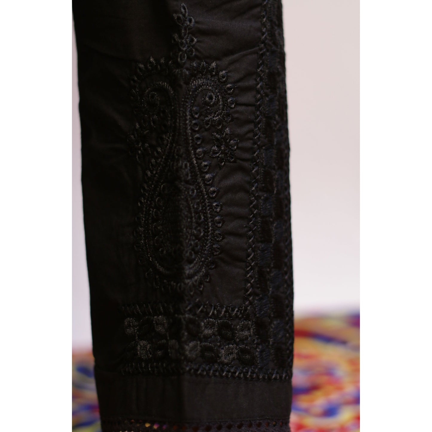 Black Chikan and Lace Pant