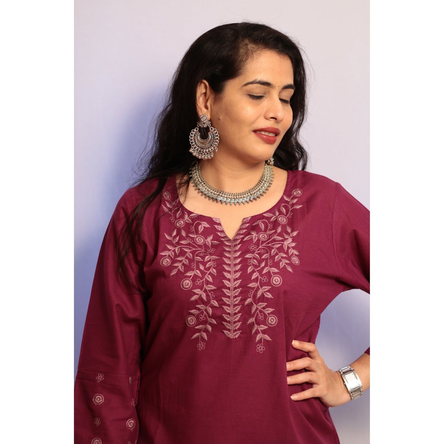 Dark Purple Embroidered Kurti