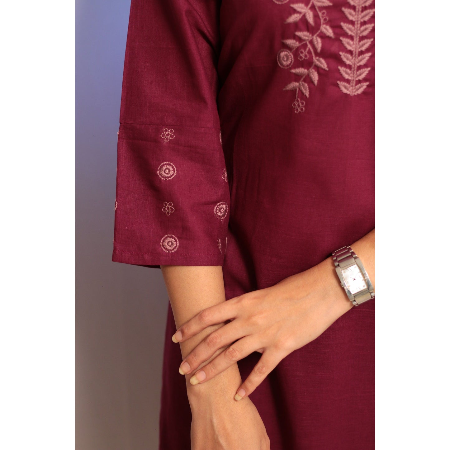 Dark Purple Embroidered Kurti