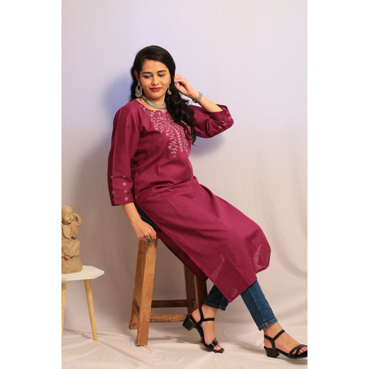 Dark Purple Embroidered Kurti