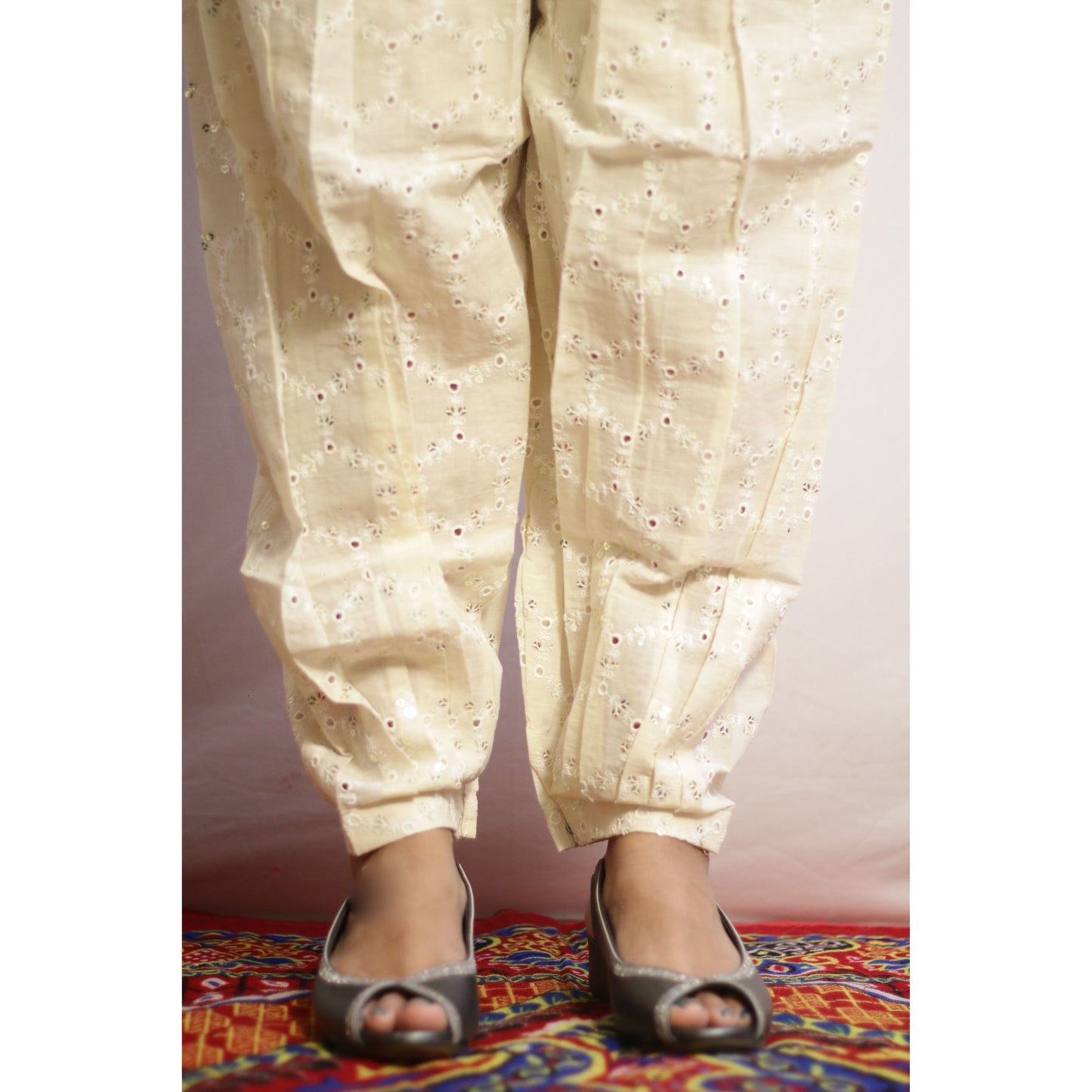 Beige All Over Embroidered Afghani Pant
