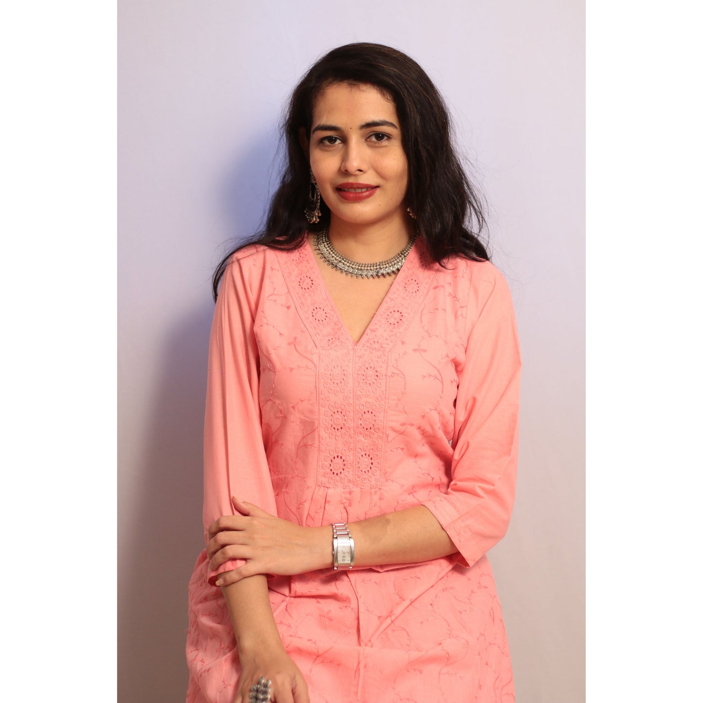 Pink Embroidered Kurti