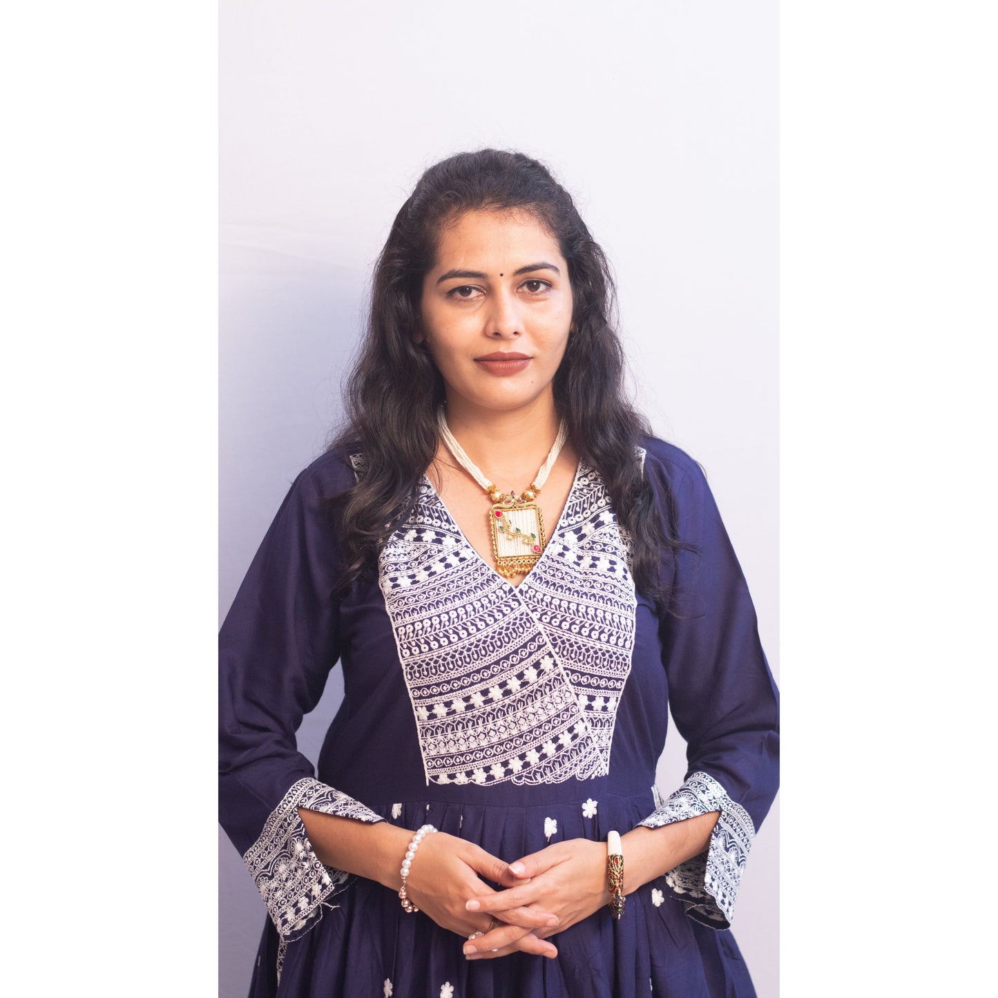 Rakhi Navy Blue Lukhnowi Suit Set