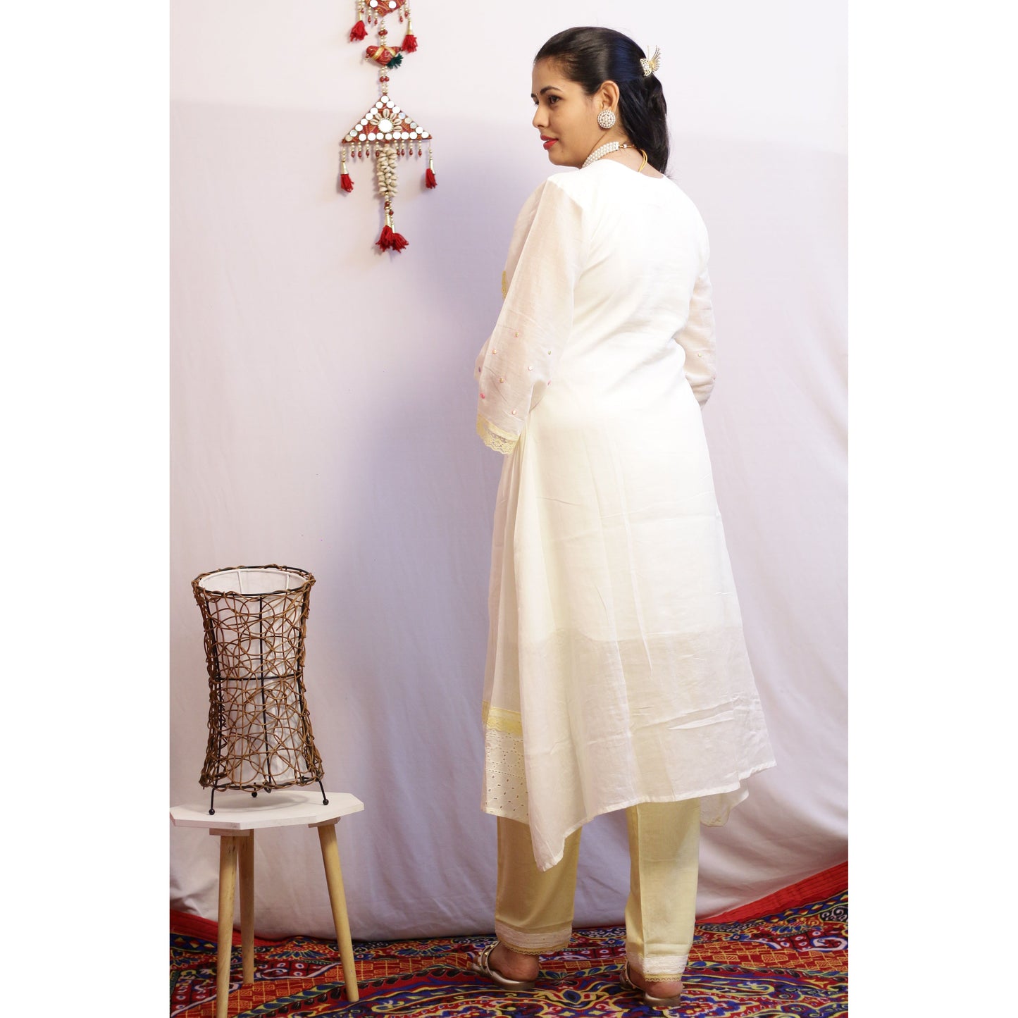 Off-White Embroidered Suit Set