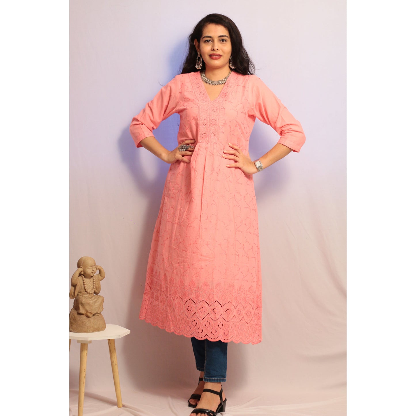 Pink Embroidered Kurti